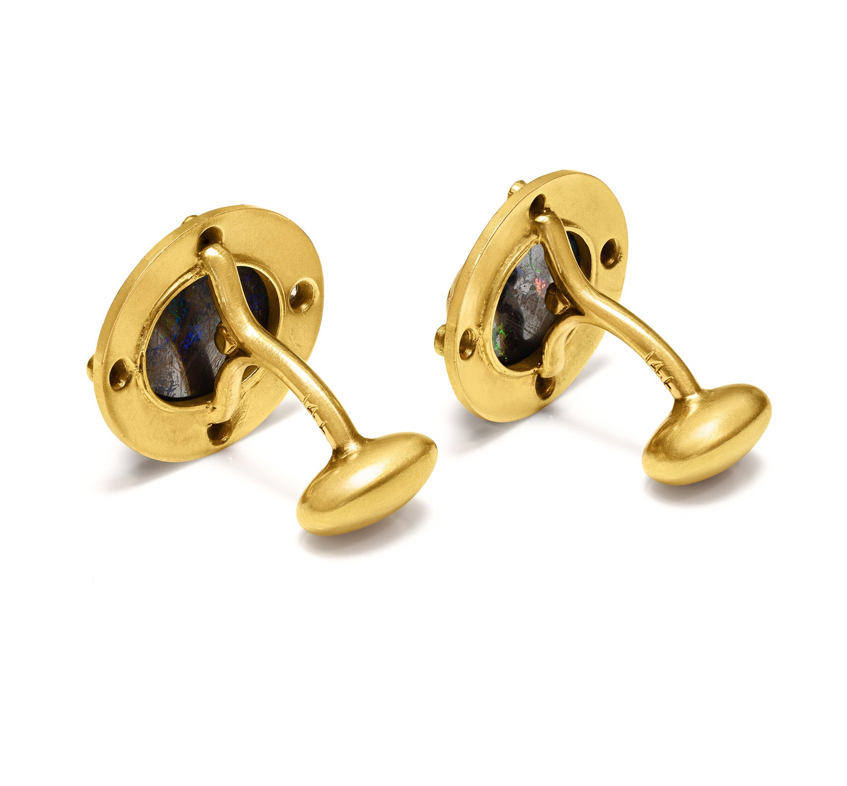 Antique Gold Boulder Opal Enamel Diamond Cufflink 