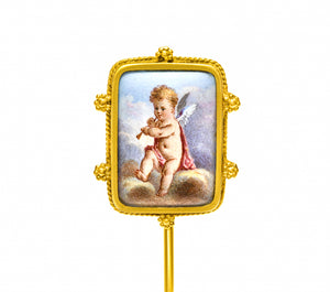 Antique Victorian 14K Gold & Enamel Cherub Stick Pin