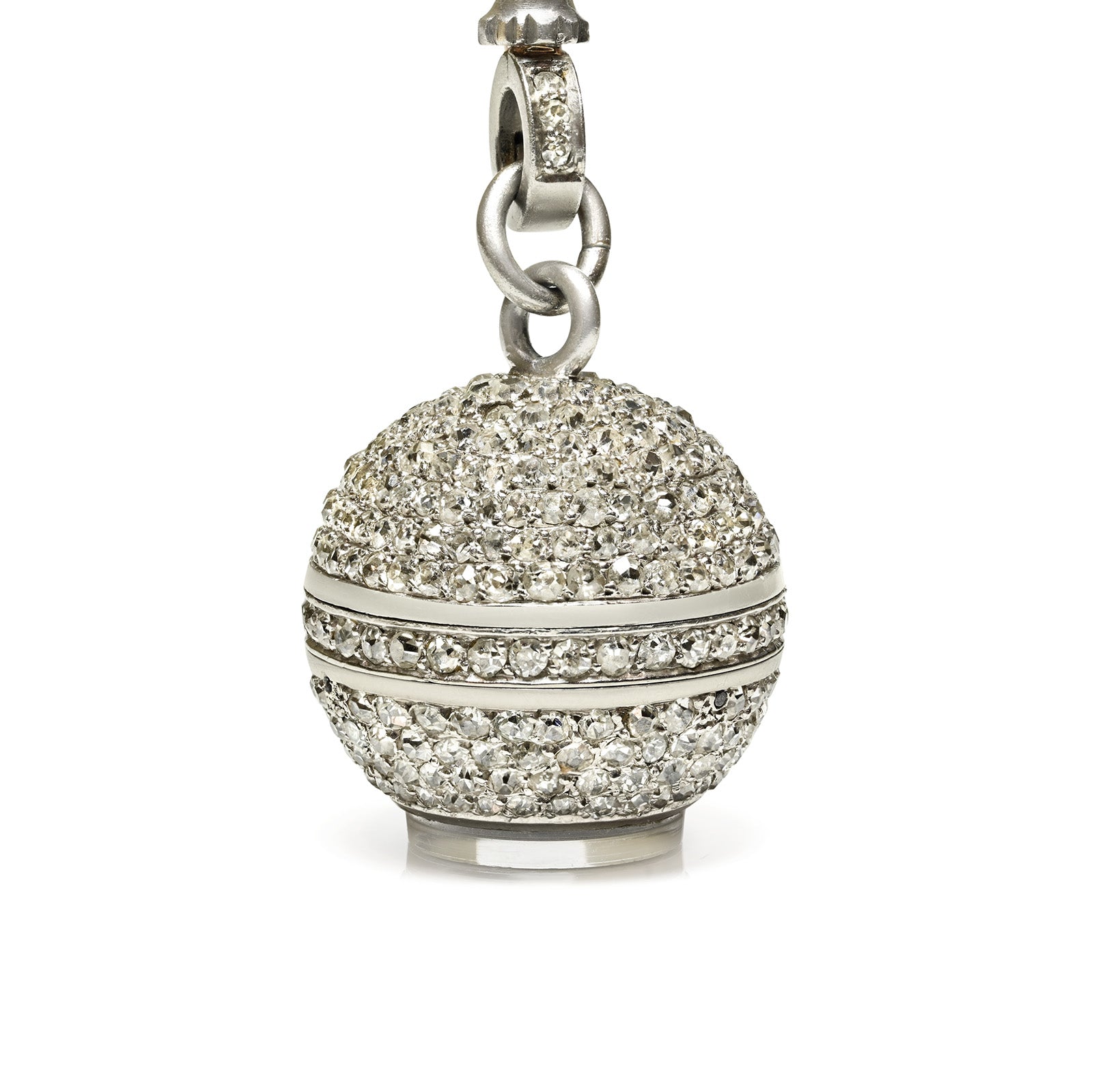 Antique Platinum Mine Cut Diamond Ball Pendant Watch Chain