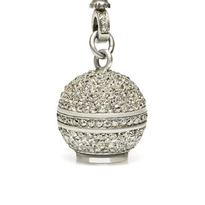 Antique Edwardian Platinum Old Mine Cut Diamond Ball Pendant Watch with Chain