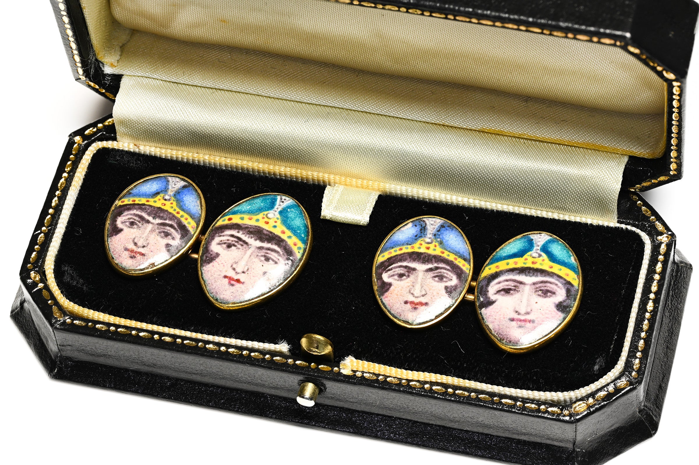 Victorian Gold Enamel Portrait Cufflinks 