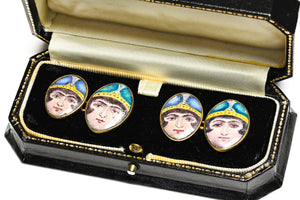 Rare Victorian Gold Enamel Portrait Cufflinks
