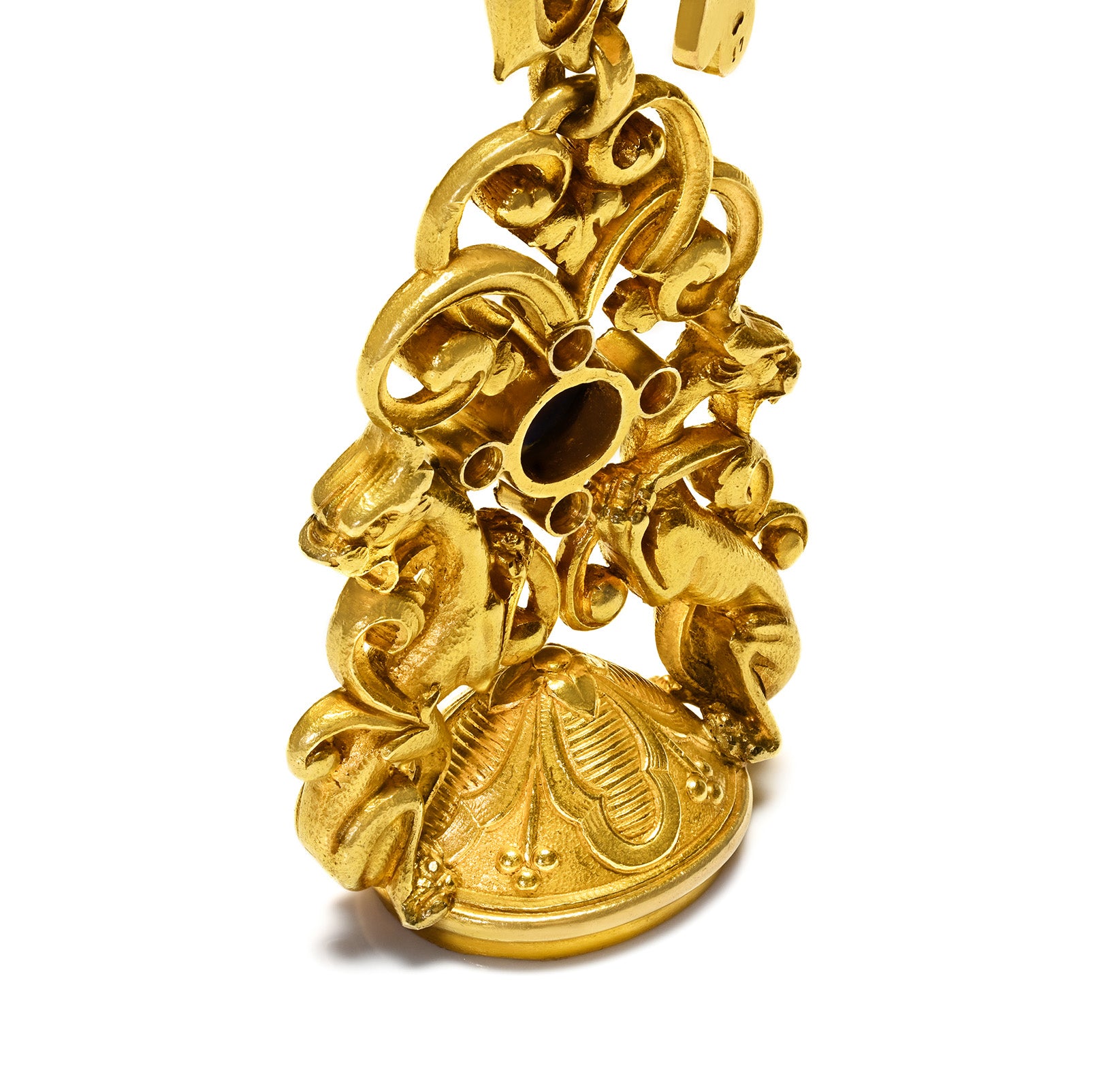 Antique art  French 18K Gold Griffin Fob Sapphire Diamonds