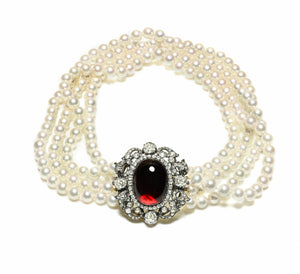 Antique Victorian Pearl Garnet Old Mine Cut Diamond Necklace – 11 CTW