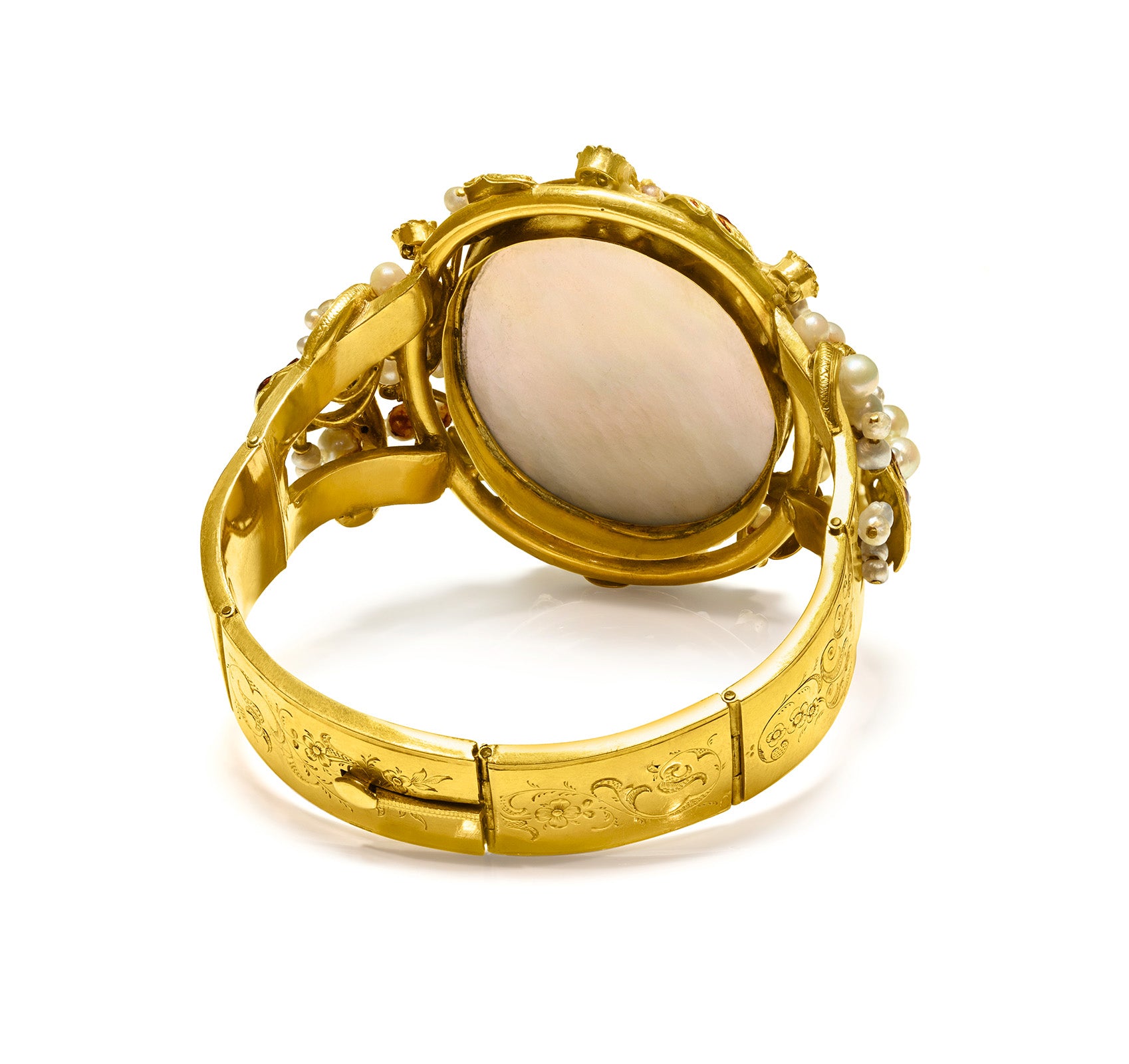 Antique Victorian Gold Portrait Bracelet with Pearls, Enamel & Diamonds mother of pearl 