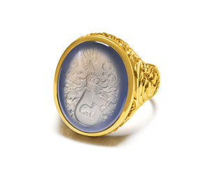 Antique Carved Gold Agate Crest Men's Ring