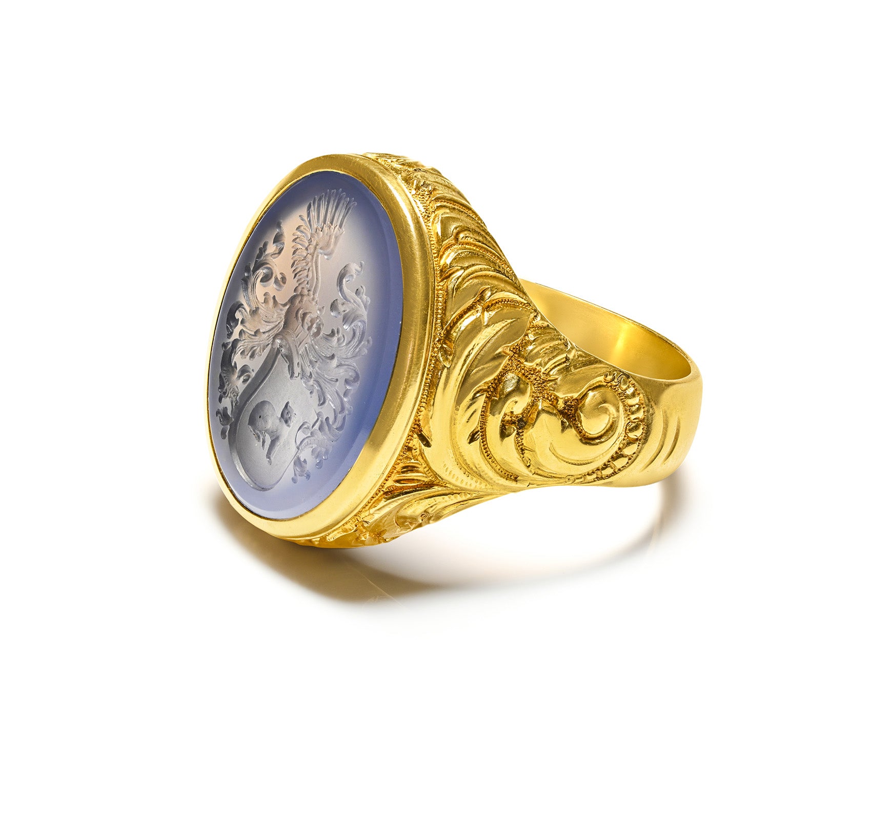 Antique Carved Gold Agate Crest Men's Ring