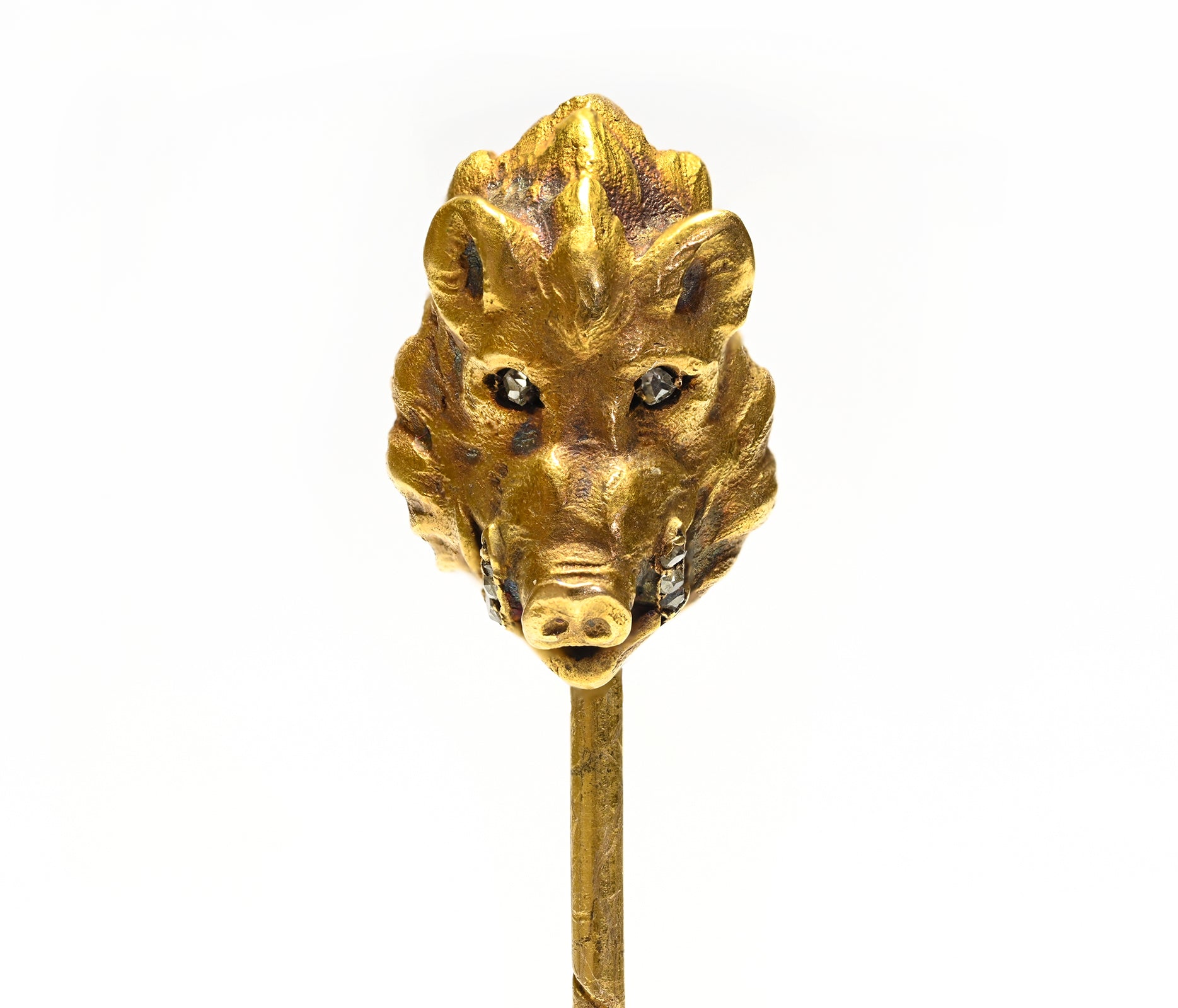 Boar’s Head Stick Pin Antique Gold Diamond