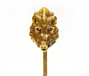 Boar’s Head Stick Pin in Antique Gold with Diamonds