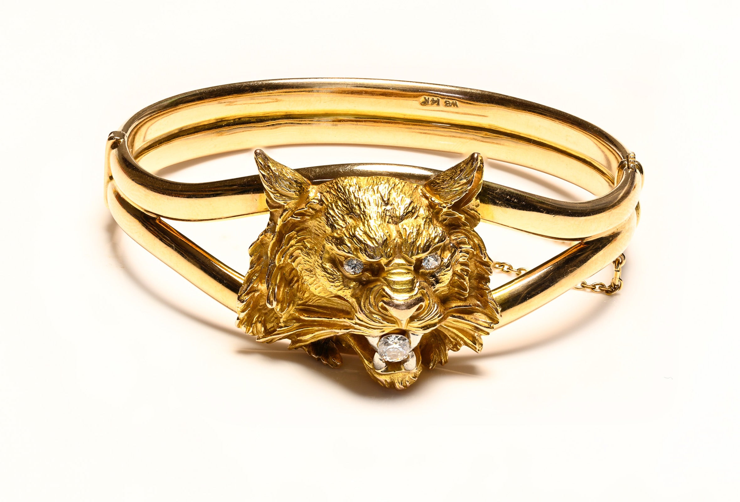 Antique Yellow Gold Diamond Cat Bangle Bracelet Victorian 
