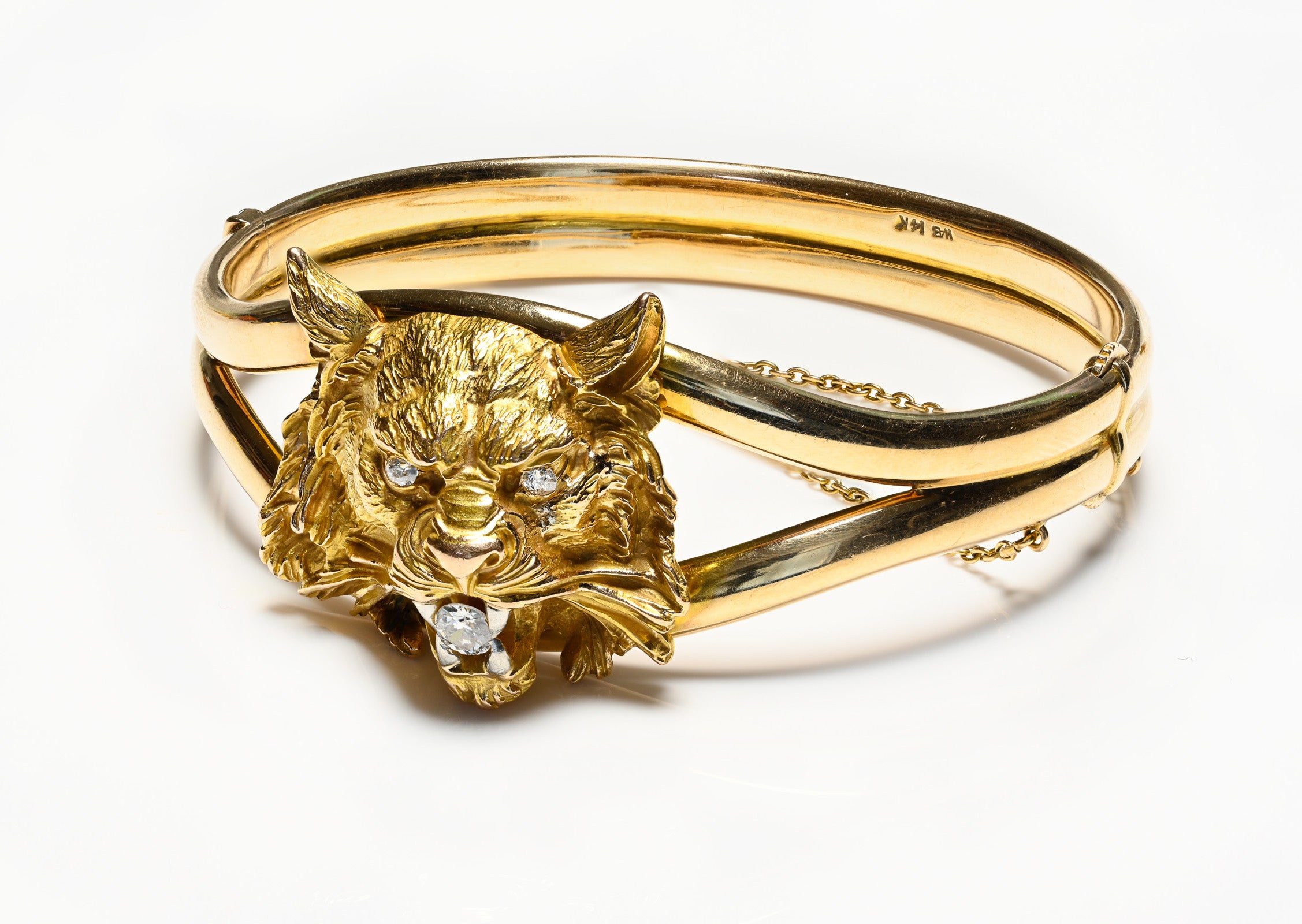 Victorian Gold Diamond Cat Bangle Bracelet