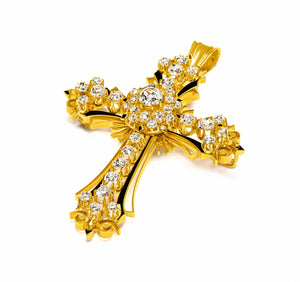 Victorian Gold Old Mine Diamond Cross Pendant Brooch with Enamel – 14.5 CTW