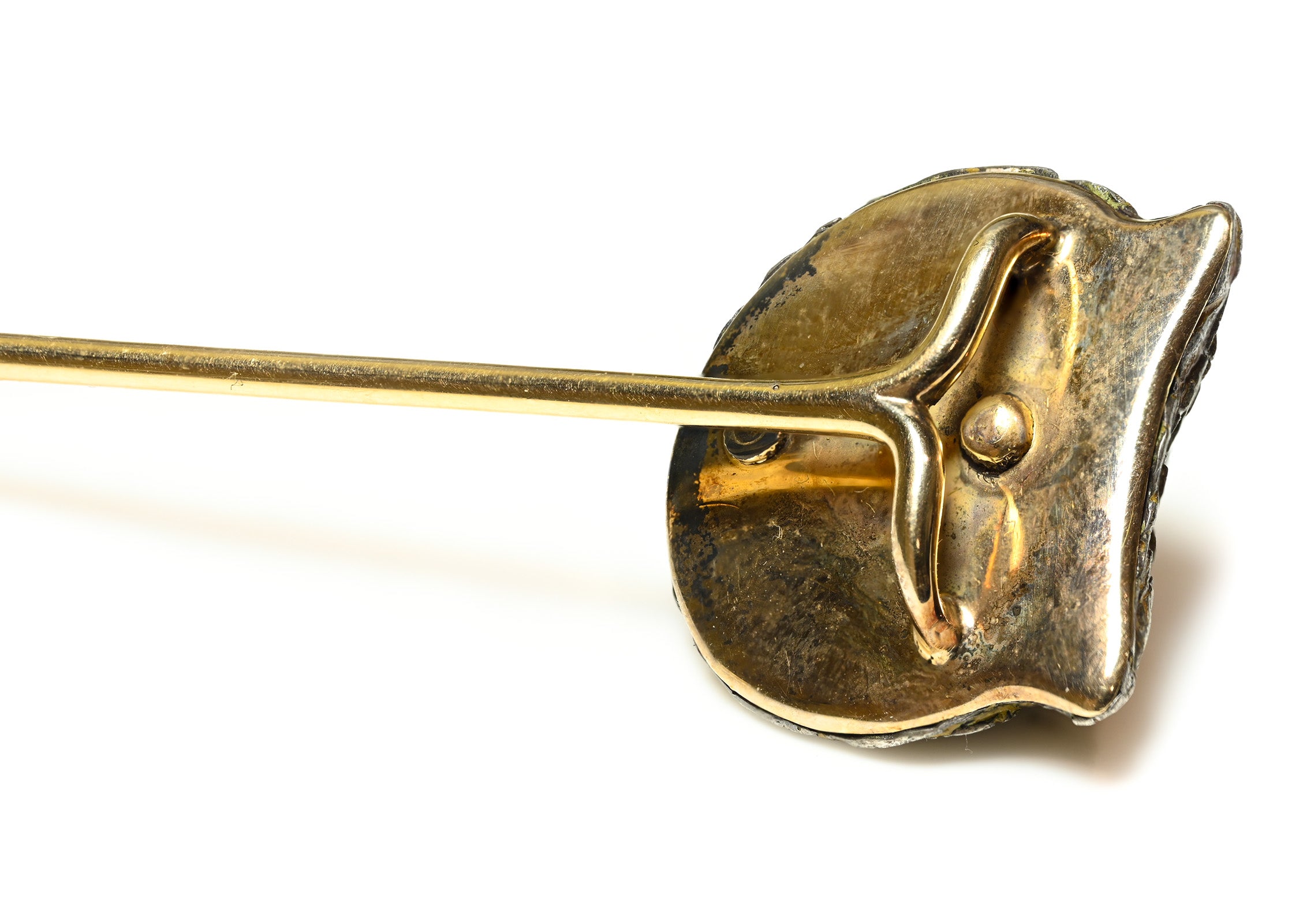 Antique Owl Stick Pin with Old Mine Cut Diamonds in Silver and Gold