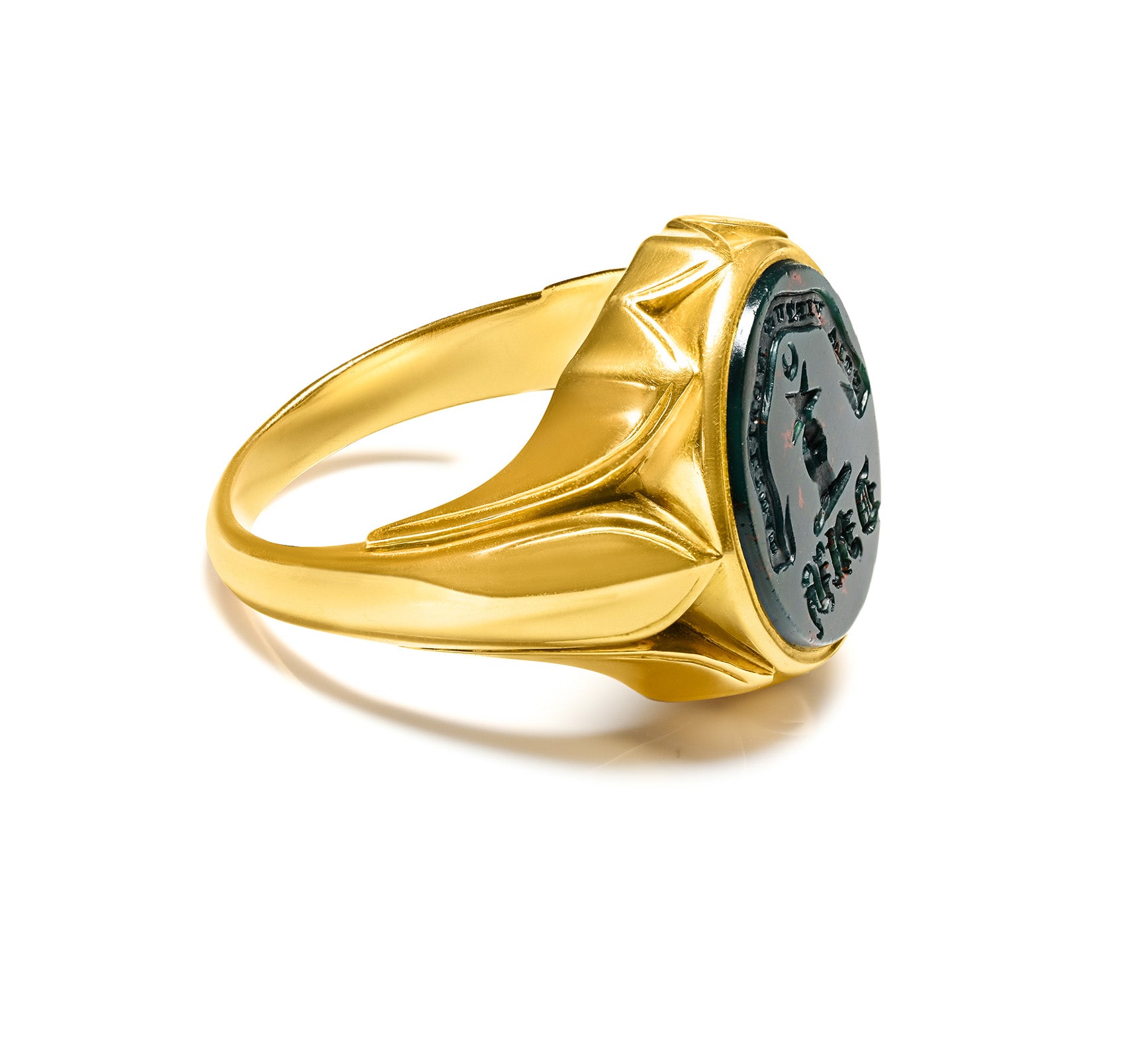 Antique Gold Bloodstone Crest Men's Ring 