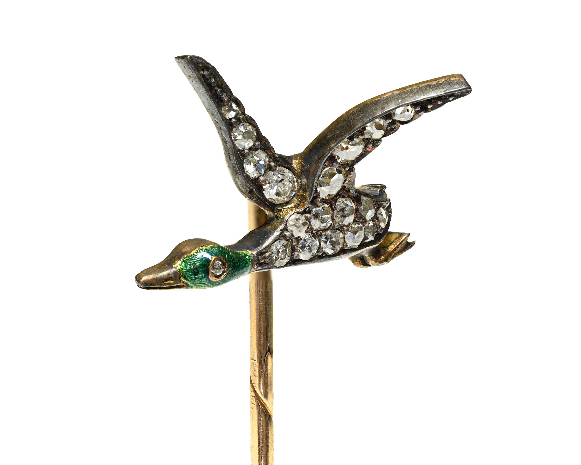 Antique Gold and Silver Duck Diamond Stick Pin