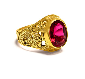 Antique 18K Gold Tourmaline Men's Ring with Dragon Motif
