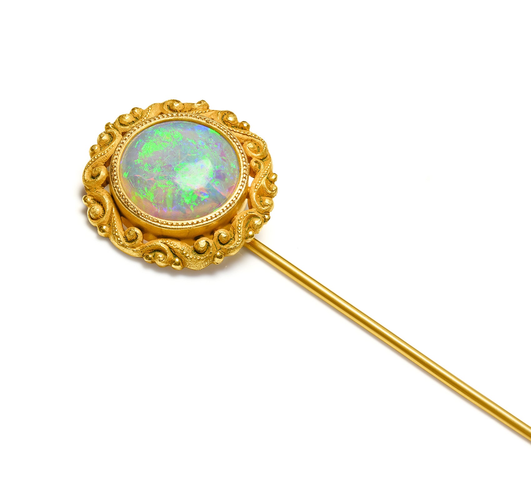 Antique Victorian Gold Opal Stick Pin Scrollwork Frame