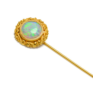 Antique Victorian Gold Opal Stick Pin with Scrollwork Frame
