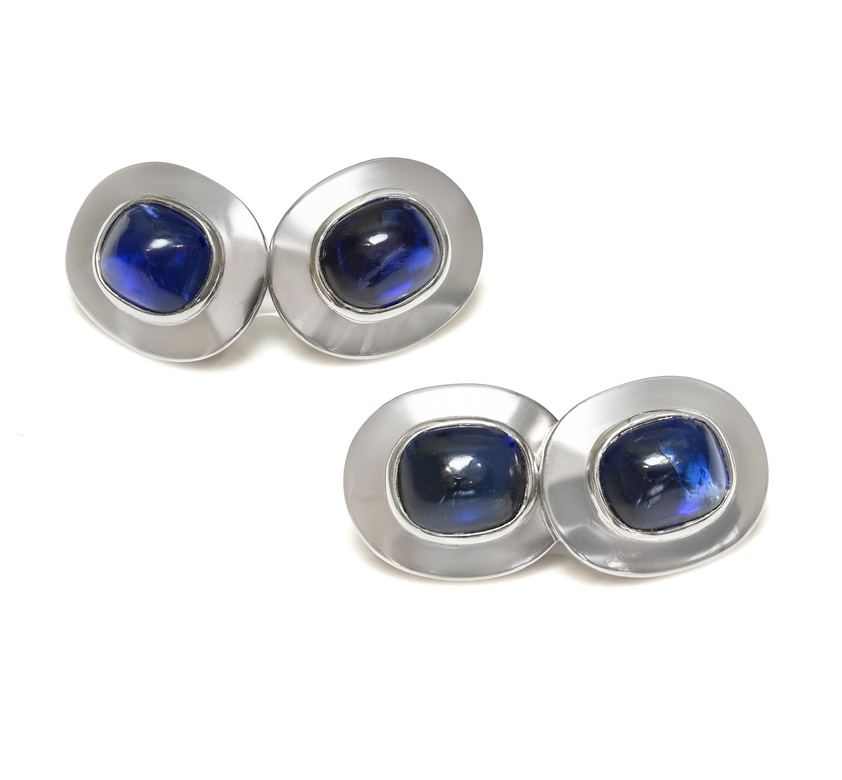 Antique Platinum Cabochon Blue Sapphire Cufflinks