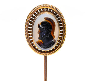 Antique Stickpin – Roman Soldier Cameo in 14K Gold