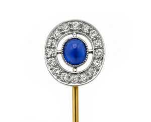 Edwardian Cabochon Sapphire Old Mine Cut Diamond Circle Stick Pin