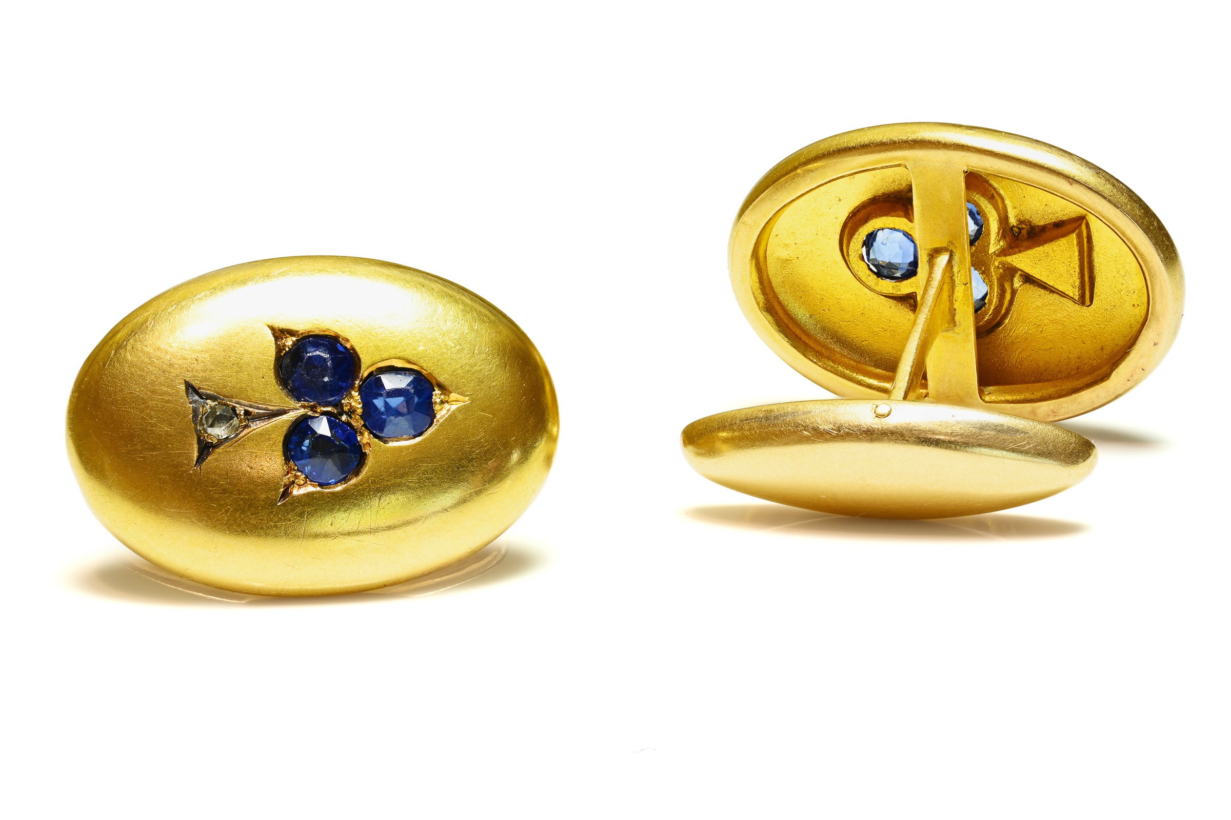Antique 18K Gold Sapphire & Diamond Oval Cufflinks