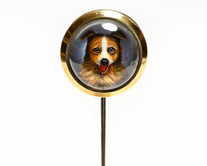 Antique Gold Reverse Crystal Happy Dog Stick Pin