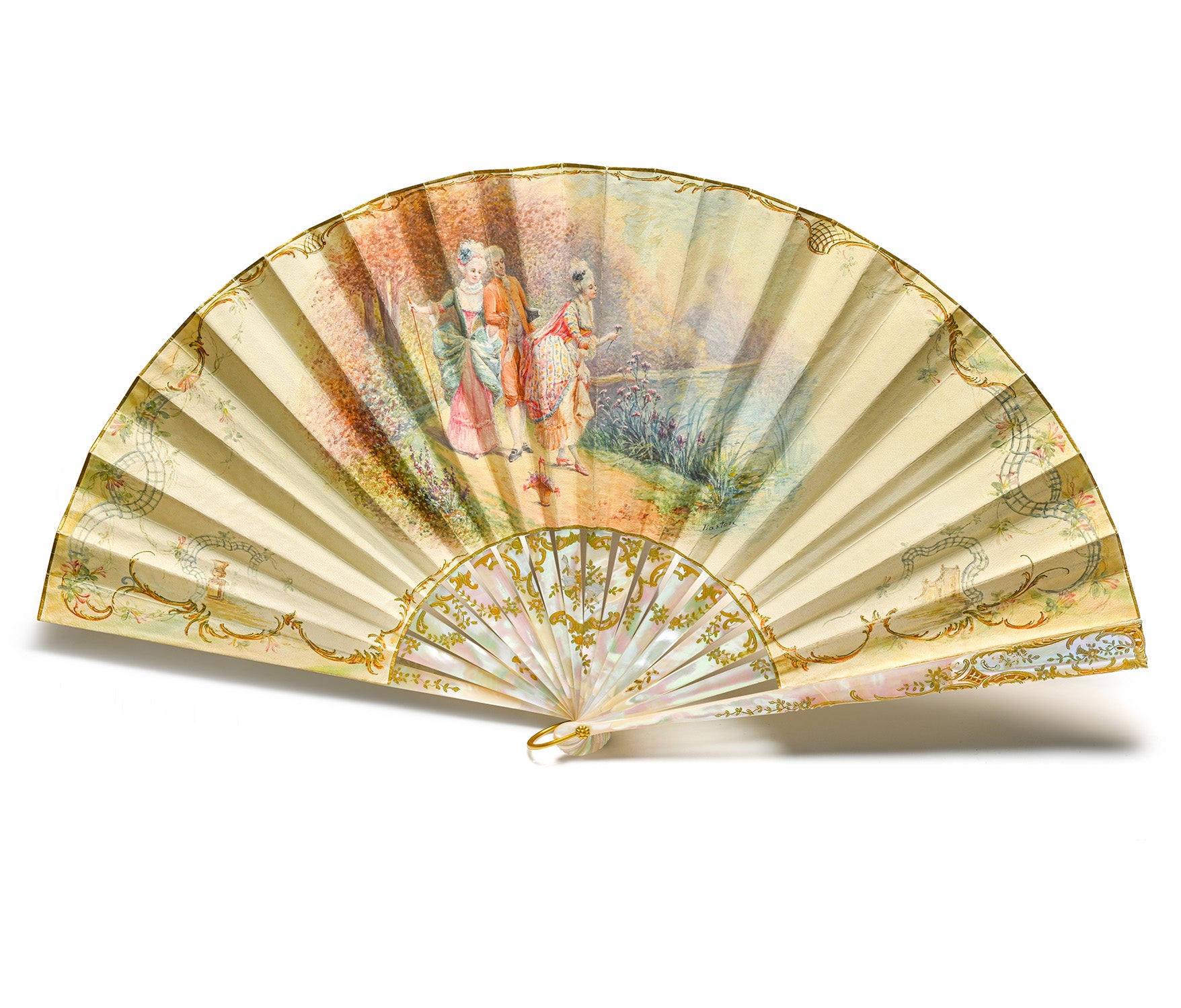 Antique Tiffany & Co. 14K Gold & Mother-of-Pearl Hand Fan 