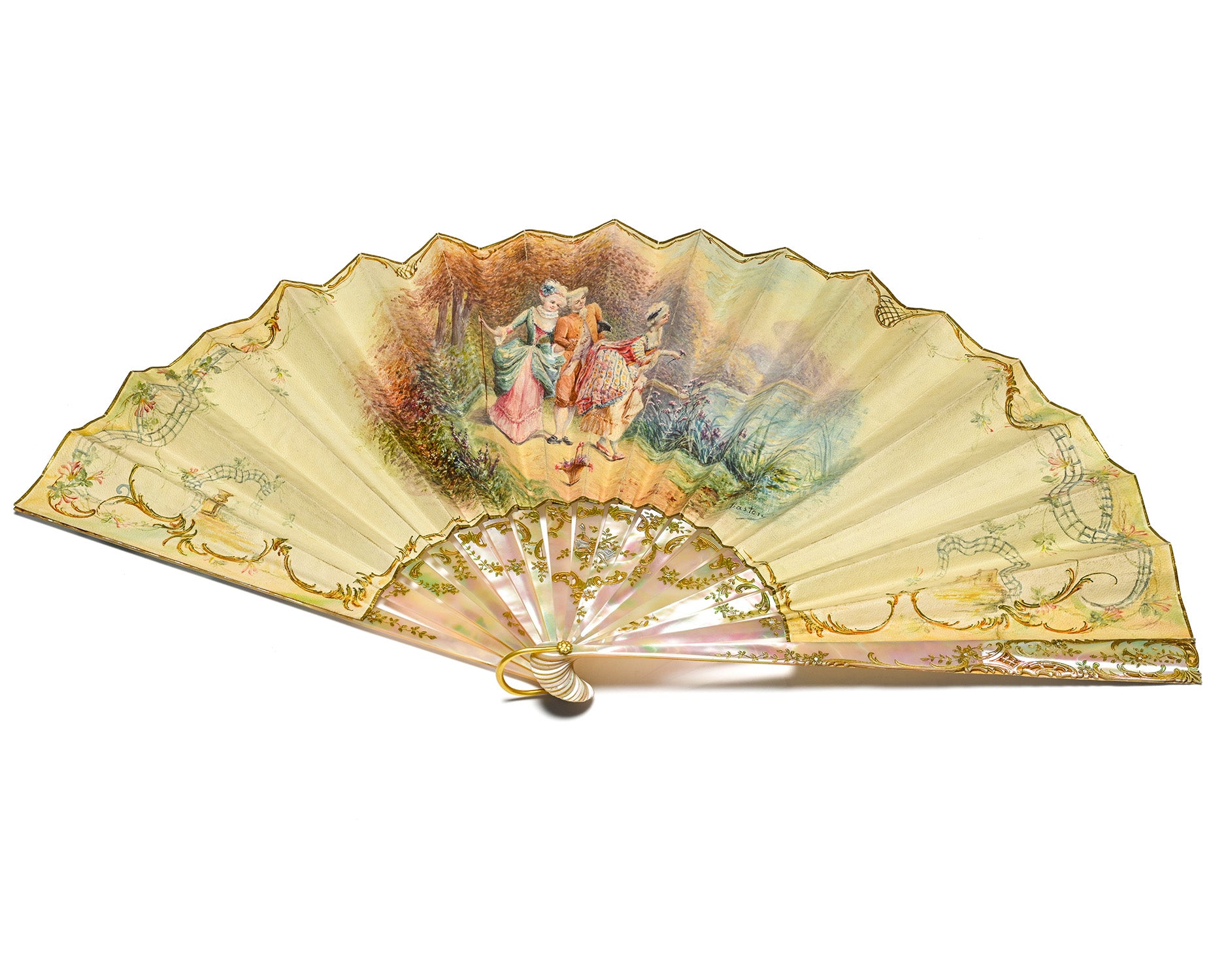 Antique Tiffany & Co. 14K Gold & Mother-of-Pearl Hand Fan 