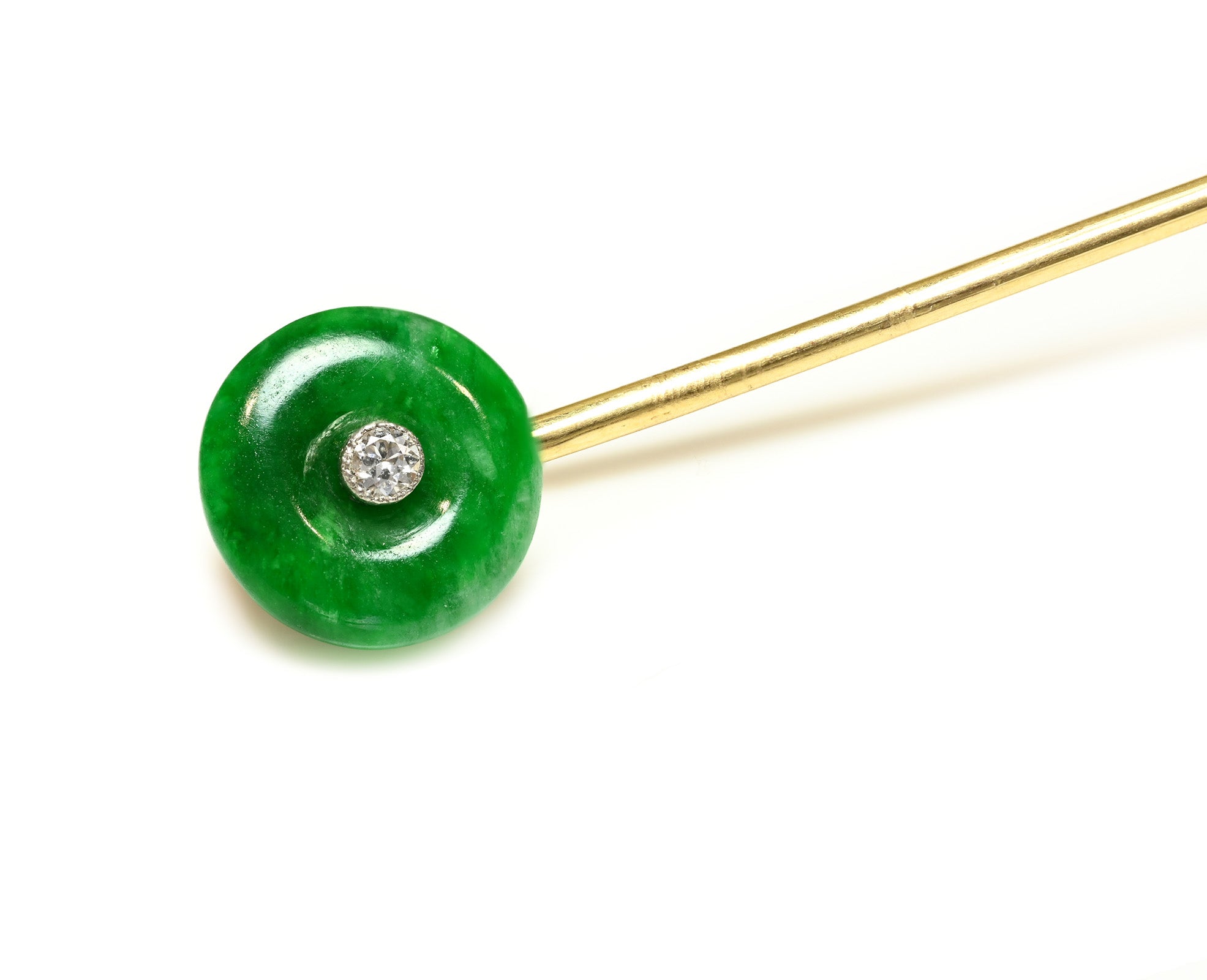 Antique Tiffany & Co. Jade Gold and Diamond Stick Pin