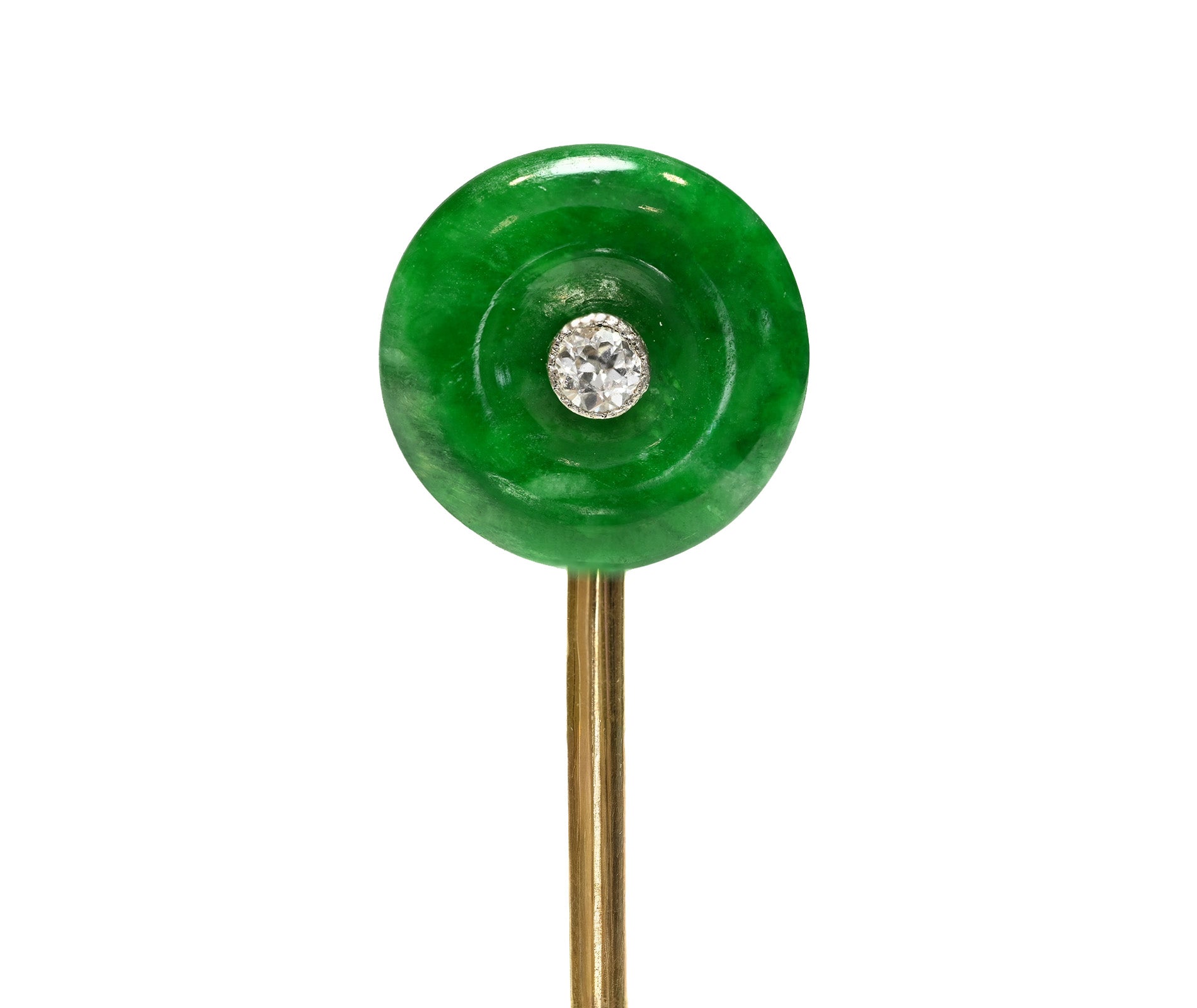 Antique Tiffany Co Jade Gold Diamond Stick Pin
