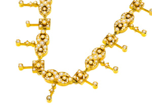 Antique Victorian 18K Yellow Gold Pearl Drop Necklace