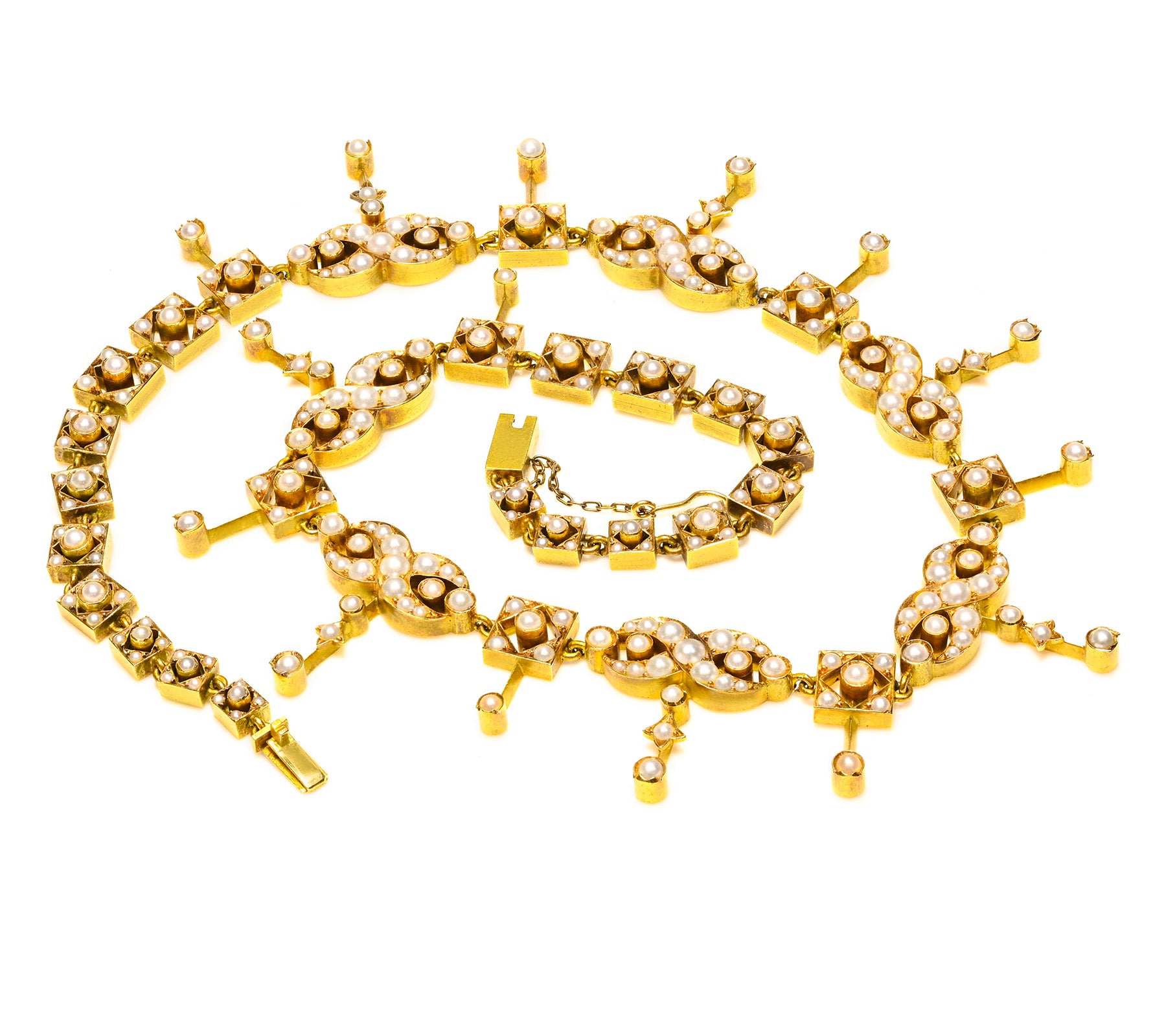 Antique Victorian 18K Yellow Gold Pearl Drop Necklace