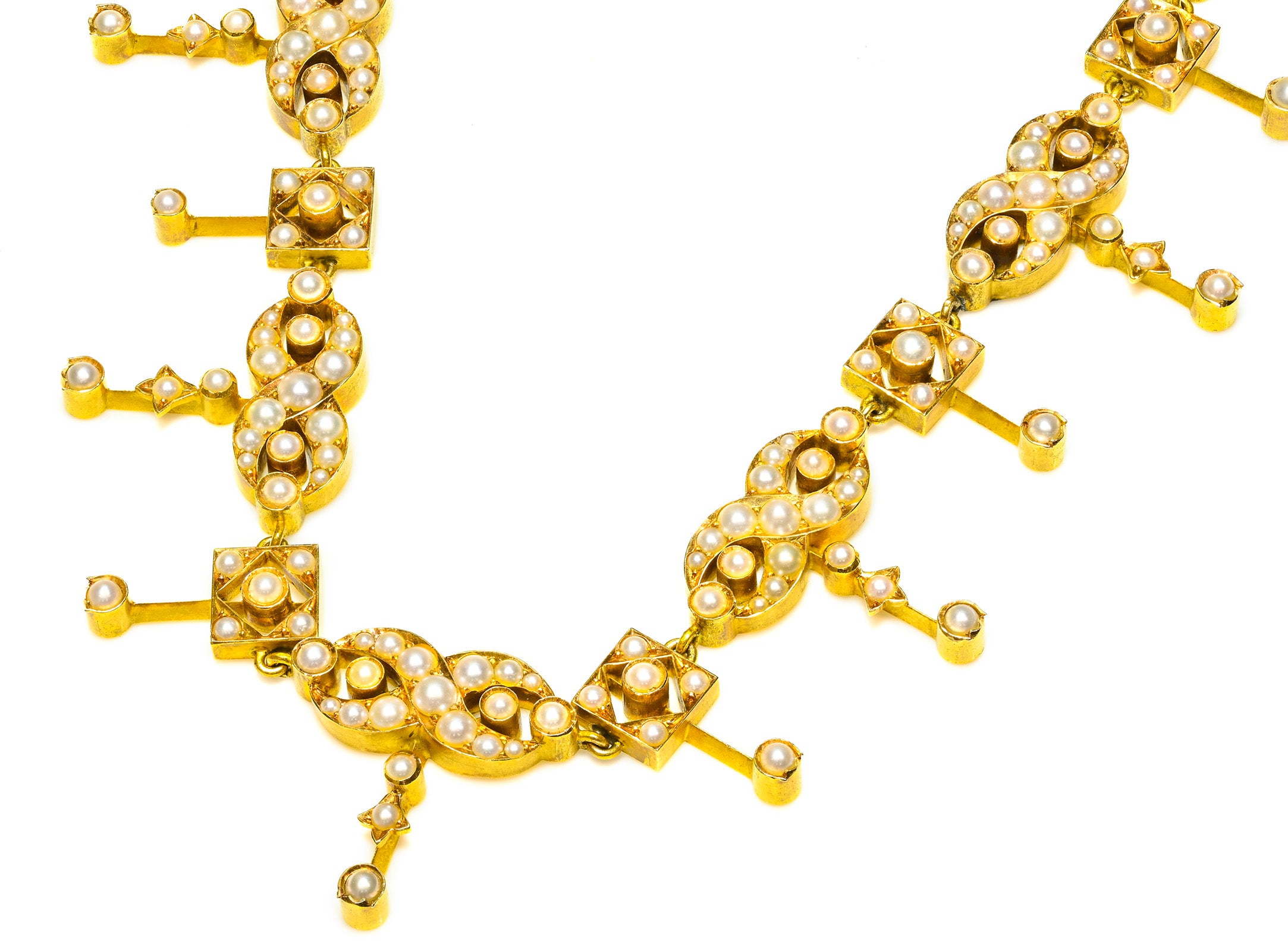 Antique Victorian 18K Yellow Gold Pearl Drop Necklace