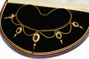 Antique Victorian Gold Enamel Garnet Necklace