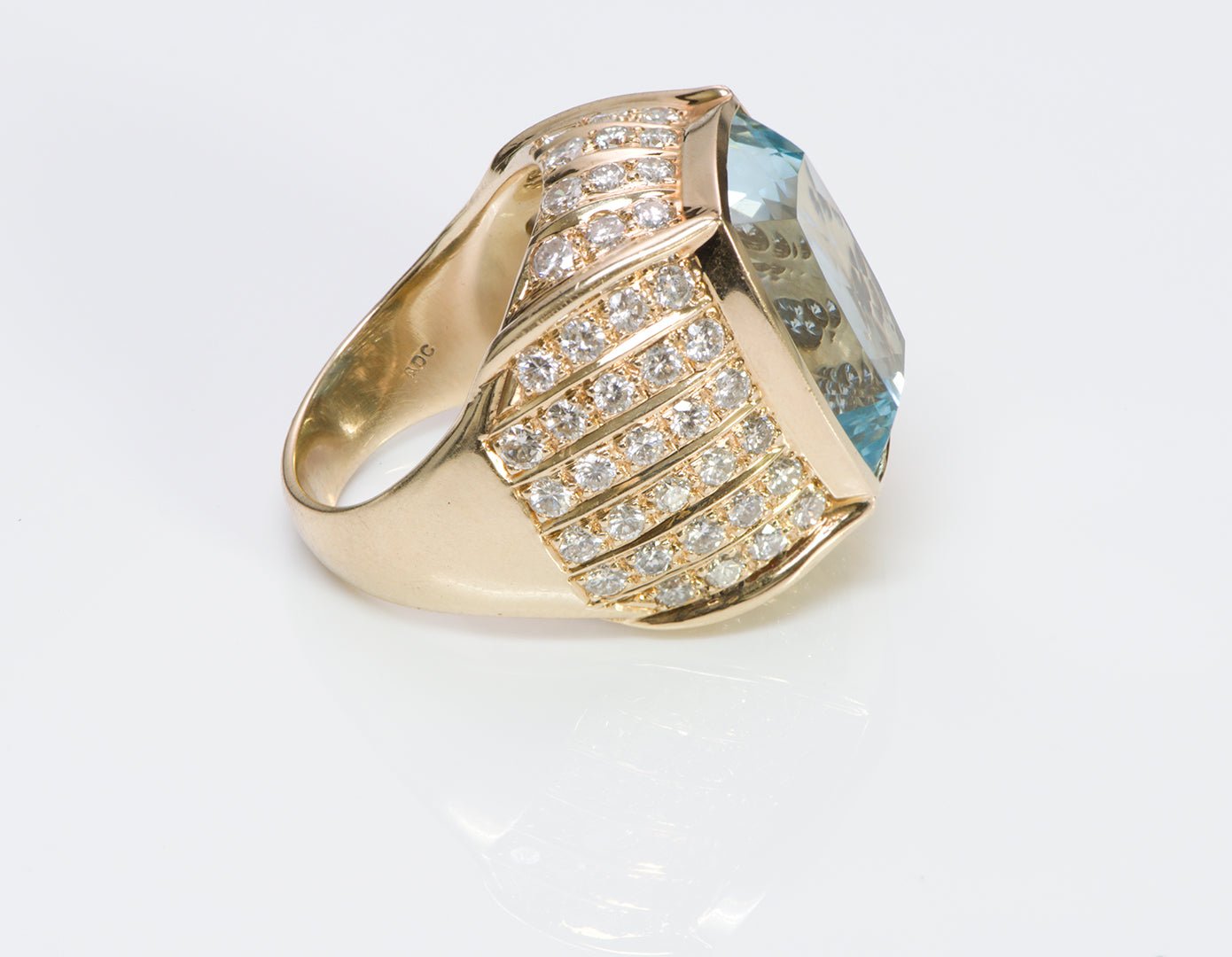 Aquamarine 14K Yellow Gold Brilliant Diamond Ring - DSF Antique Jewelry