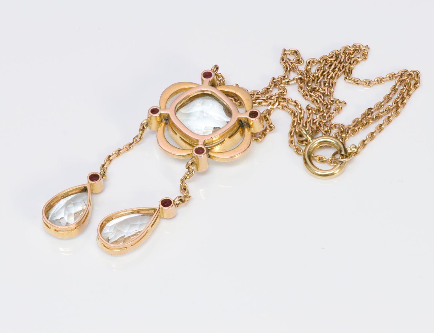 Aquamarine Ruby Enamel Gold Pendant Necklace