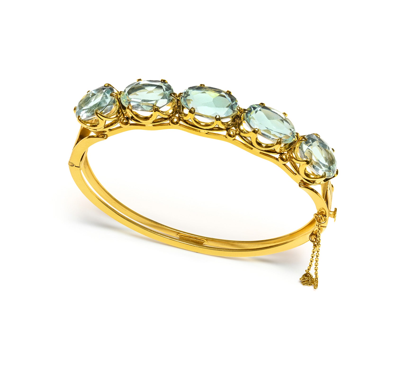 Vintage Yellow Gold Genuine Aquamarine Bangle Bracelet