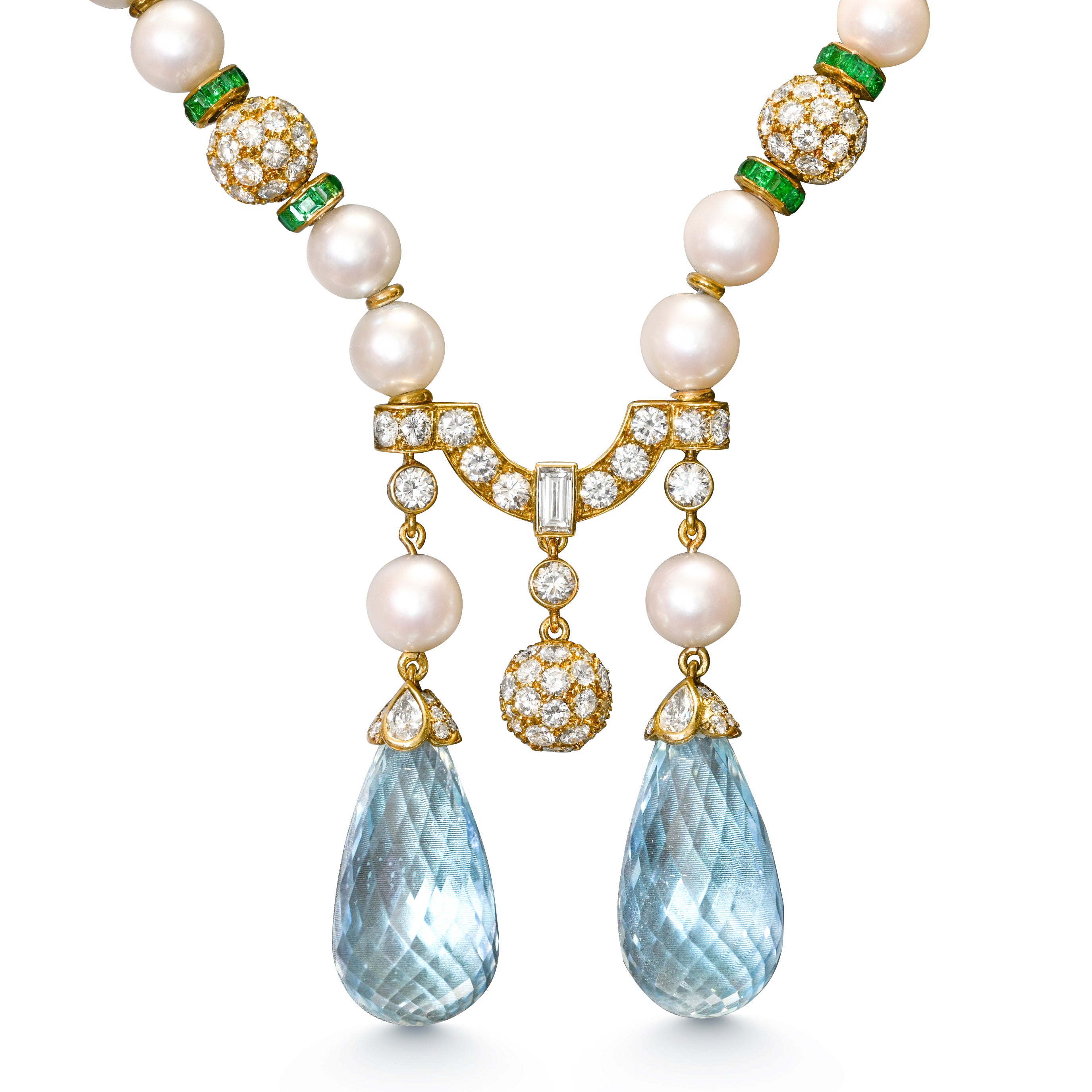 Diamond Emerald Pearl Necklace Aquamarine Briolettes