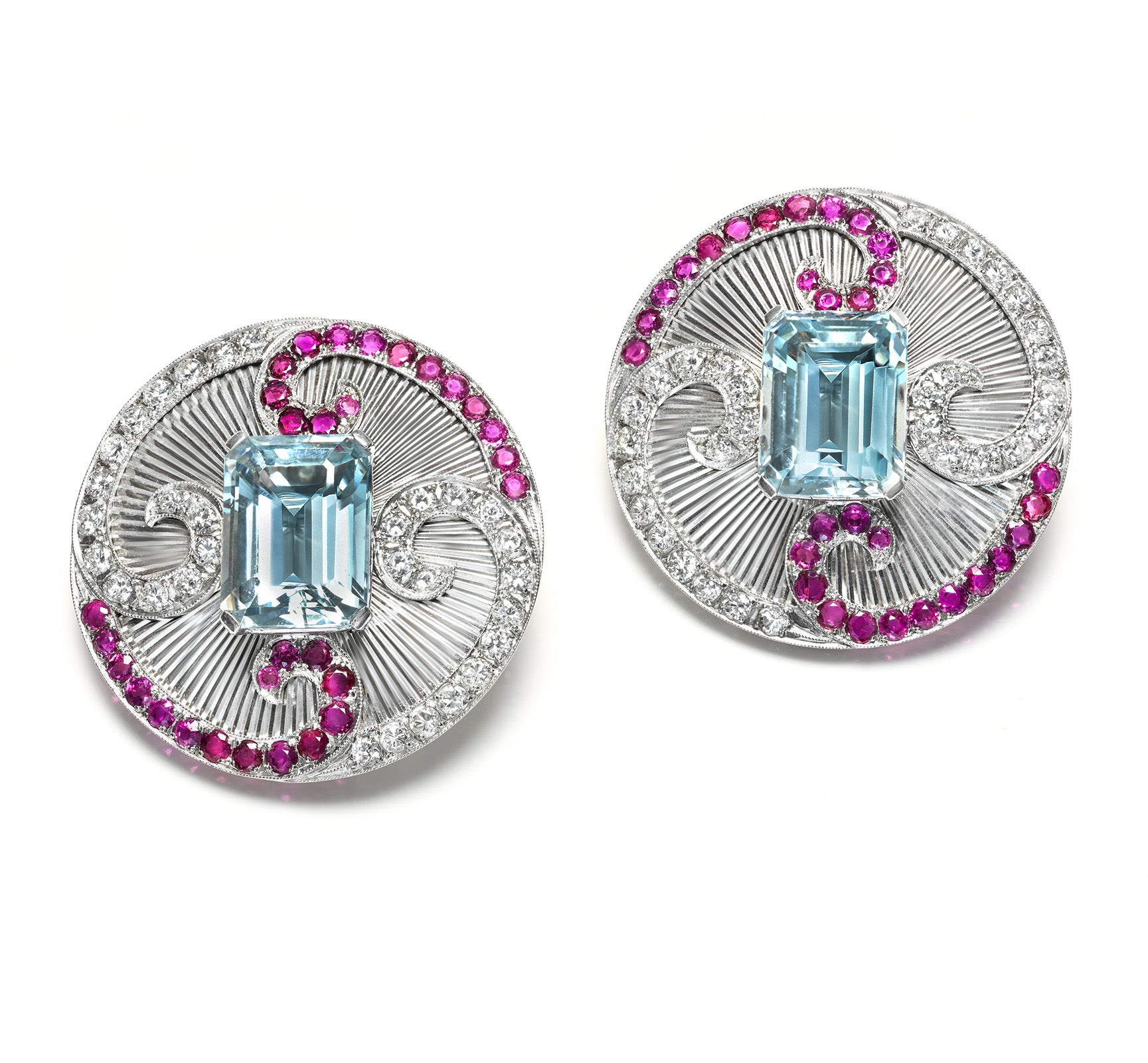 Aquamarine Ruby Diamond Gold Earrings