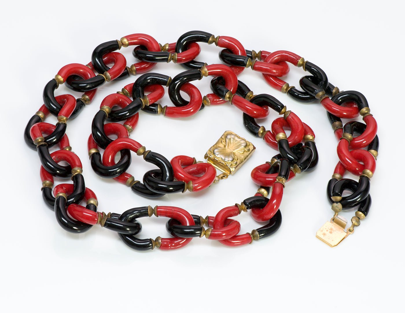 Archimede Seguso Chanel 1960’s Black Red Glass Chain Link Necklace