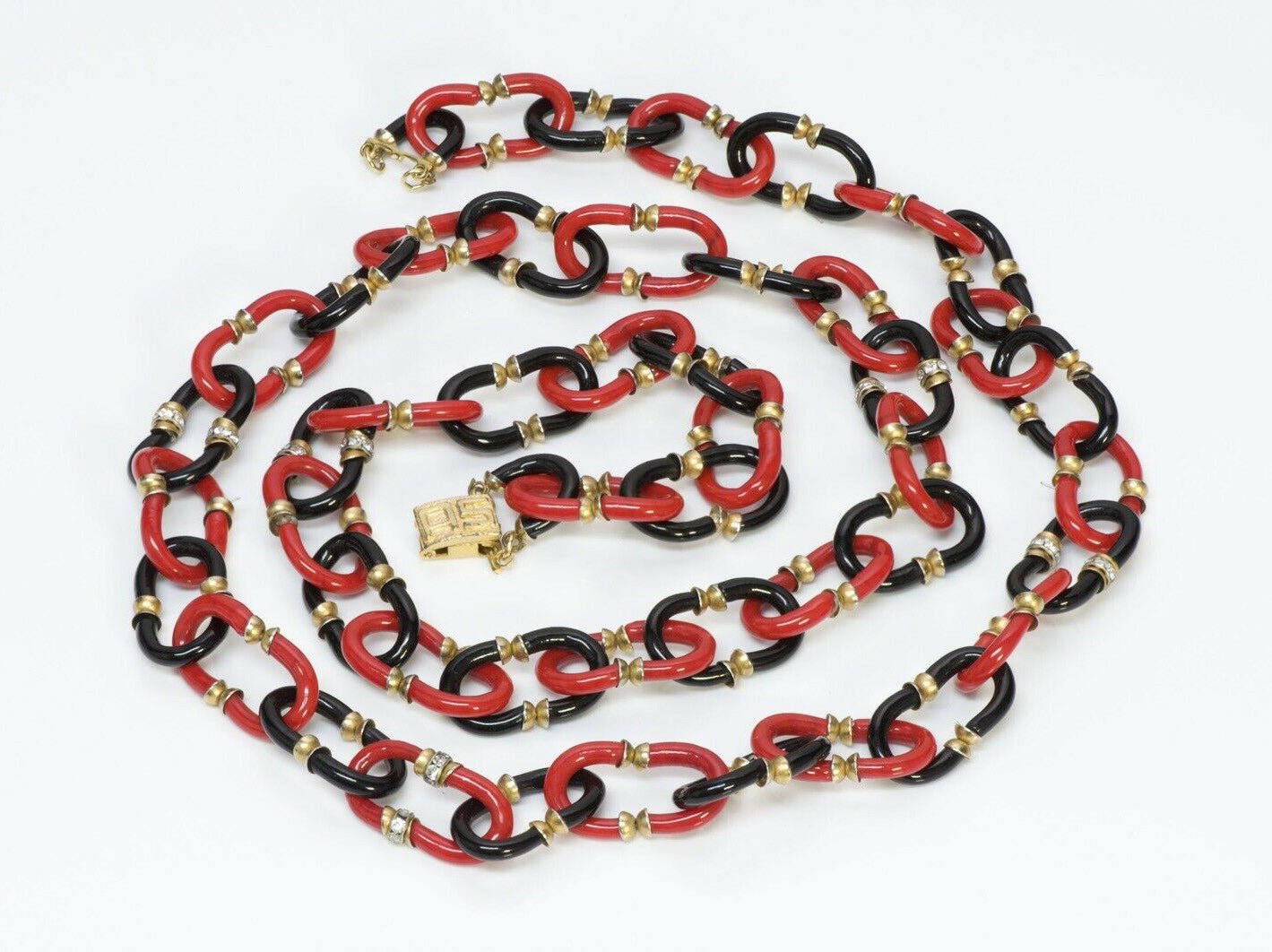 Archimede Seguso CHANEL Red Black Glass Long Chain Link Necklace