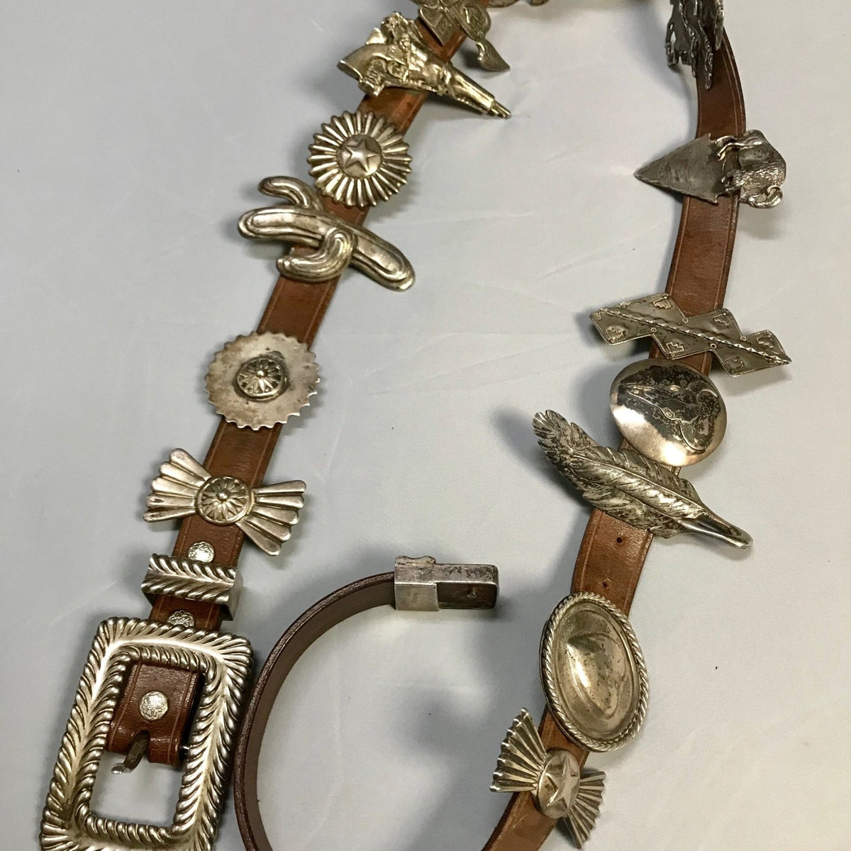 Arnold Goldstein Sterling Silver Concho Brown Belt