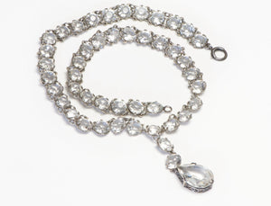 Art Deco 1920's Sterling Silver Clear Paste Crystal Rivière Neckace
