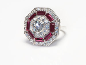 Art Deco 1920's Sterling Silver Red Paste Crystal Cluster Ring