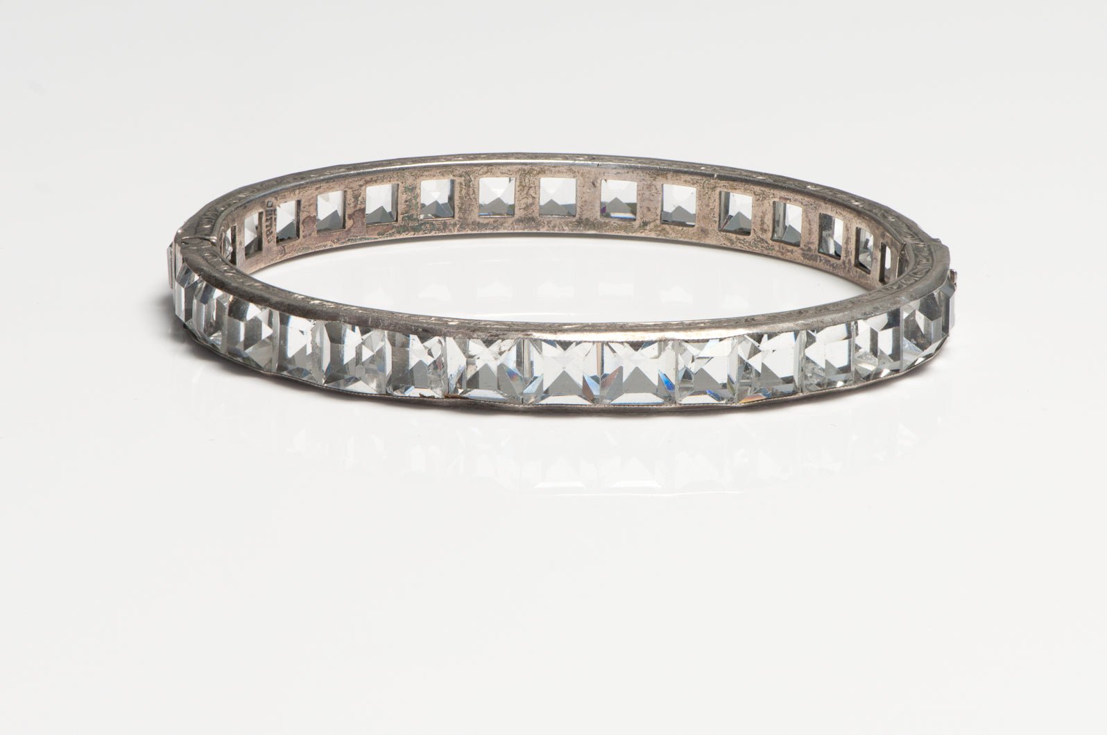 Art Deco 1930's Sterling Silver Paste Crystal Bangle Bracelet