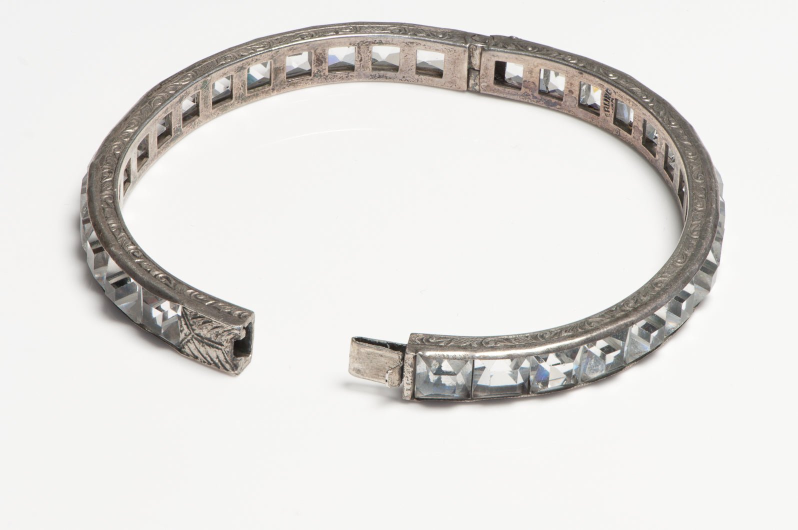 Art Deco 1930's Sterling Silver Paste Crystal Bangle Bracelet