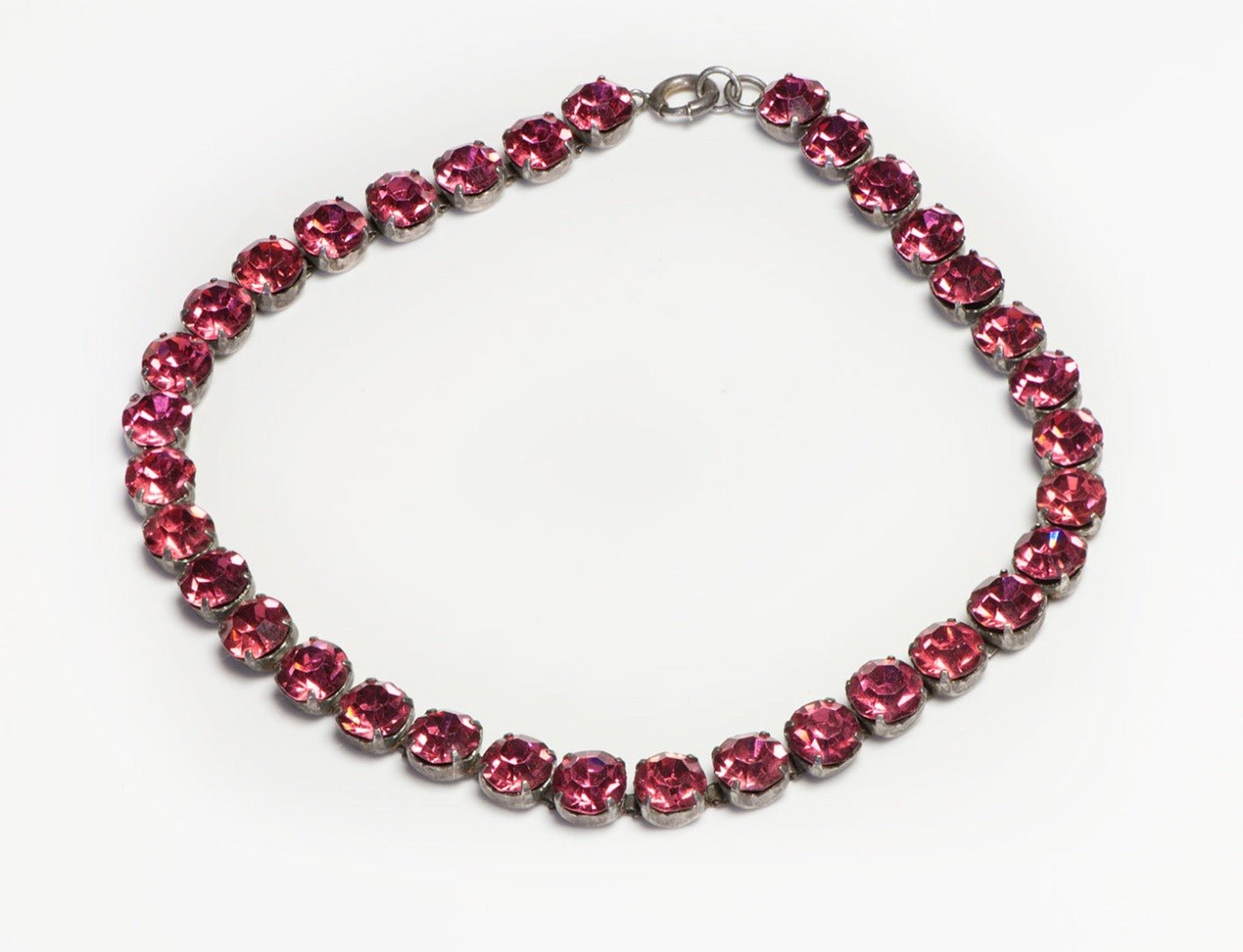 Art Deco 1930's Sterling Silver Pink Paste Crystal Rivière Necklace