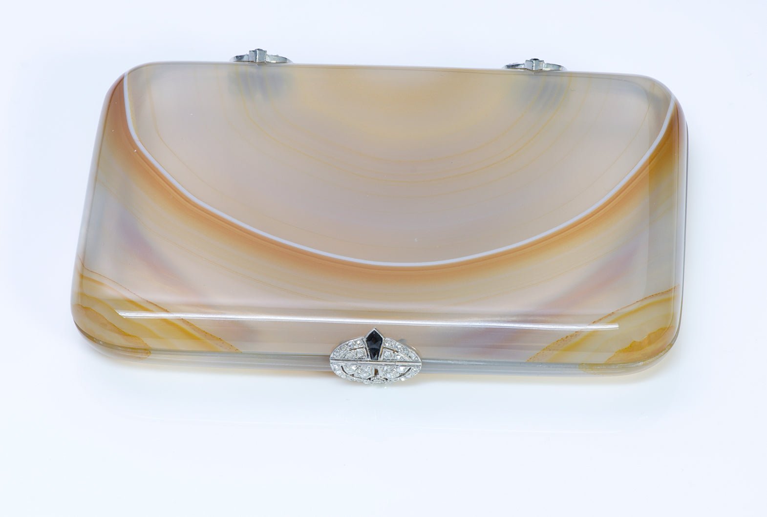 Art Deco Agate Platinum Diamond Onyx Box