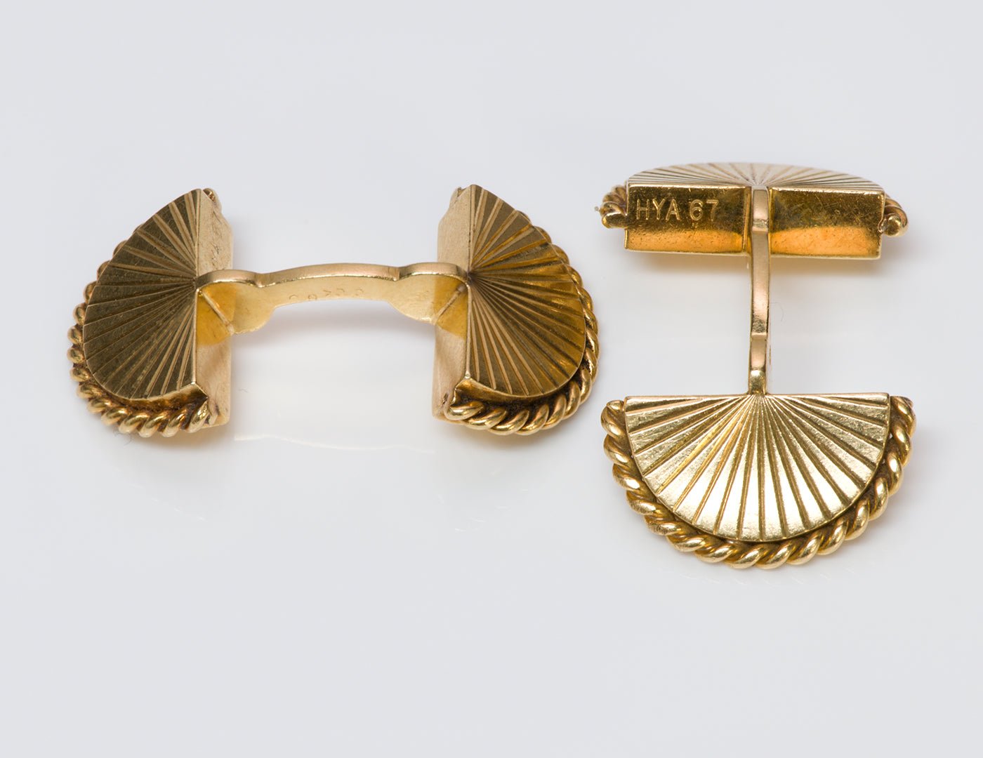 Art Deco Cartier Paris 18K Gold Fan Rope Ridged Cufflinks